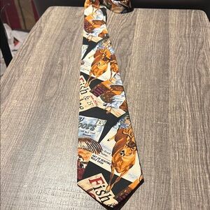 Hunting/Fishing-Themed Men's Tie in Brown and Black